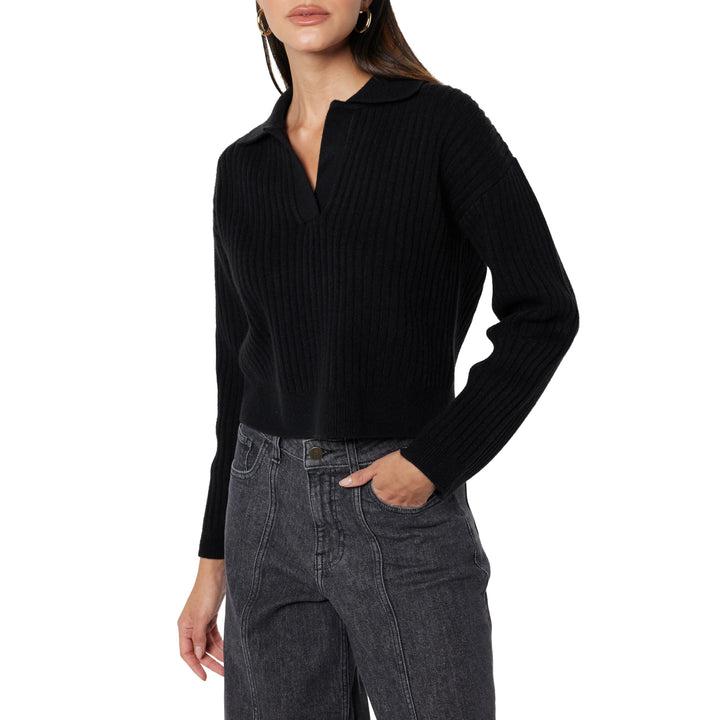 The Drop Damen Marcy Geripptes Polotop Pullover Sweater (1er Pack) M Schwarz, M Schwarz