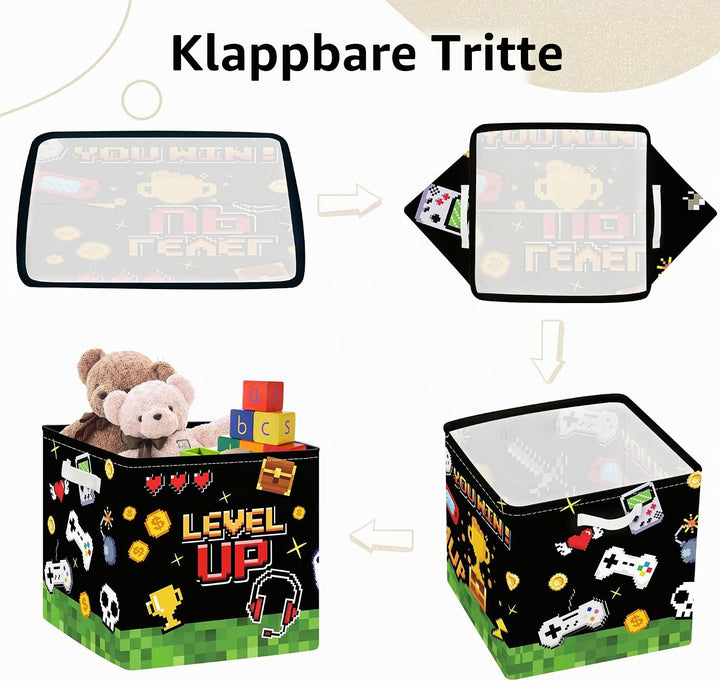 Clastyle 3 Stück Videospiel Kinder Aufbewahrungsbox Stoff für Kallax Faltbar Aufbewahrungskorb Klein