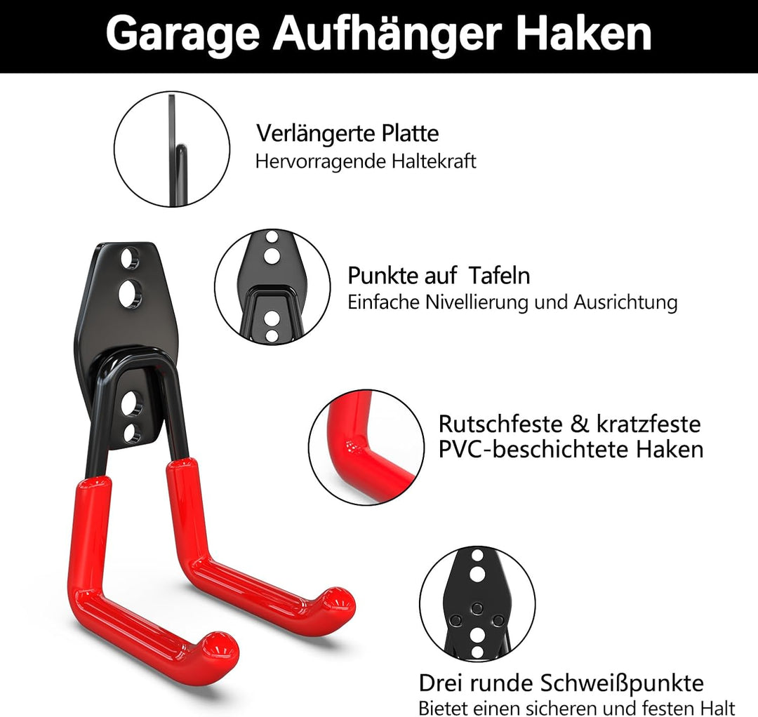 3-H 14 Stück Wandhaken Garage Haken Schwerlast Doppelhaken Multi Grösse Garage Storage Hooks für Lei