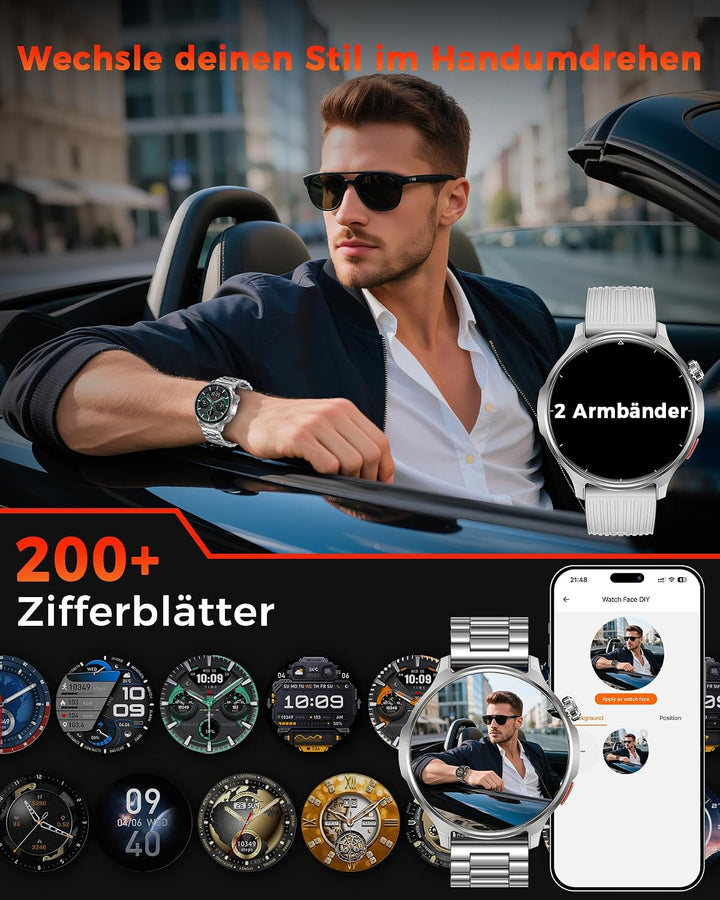 Smartwatch Herren, 1000mAh Akku, 1,52&