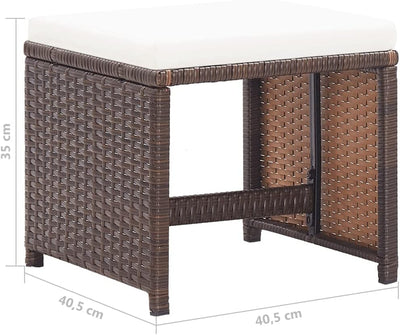 homiuse 40,5x40,5x35 cm Gartenhocker 4 STK. mit Kissen Poly Rattan Braun Fussbank Rattan Hocker Outd