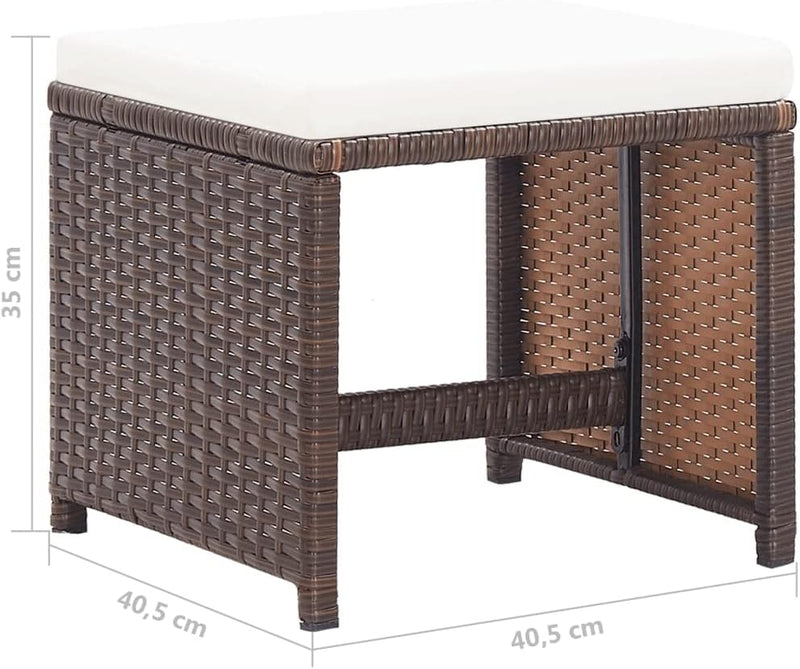 homiuse 40,5x40,5x35 cm Gartenhocker 4 STK. mit Kissen Poly Rattan Braun Fussbank Rattan Hocker Outd