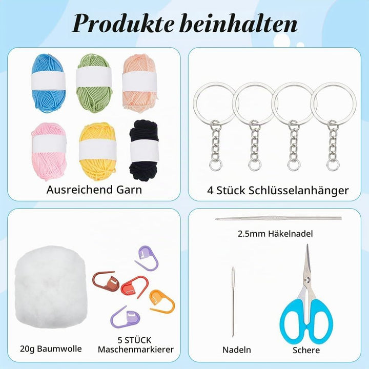 WEBEEDY 4 Sets DIY Häkel-Schildkröten-Schlüsselanhänger Anfänger-Schildkröten-Häkelset Für Erwachsen