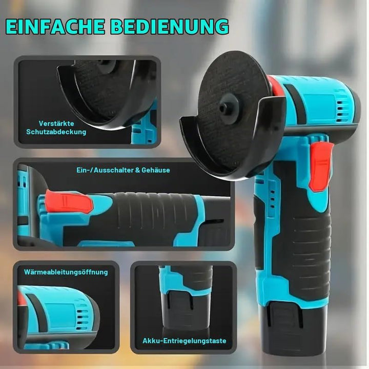 Mini Akku Winkelschleifer 12V, 76mm Bürstenloser Trennschleifer mit 2x 1500mAh Akku &amp; 5 Scheiben, 19
