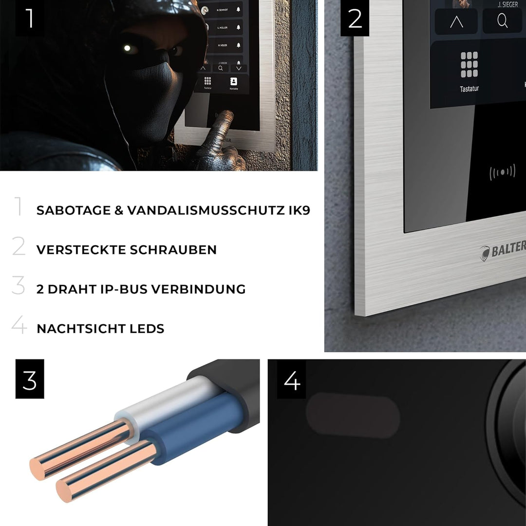 Balter EVO-HD Video Türsprechanlage mit Touchscreen Türstation, Video Türklingel, Smartphone App, 4