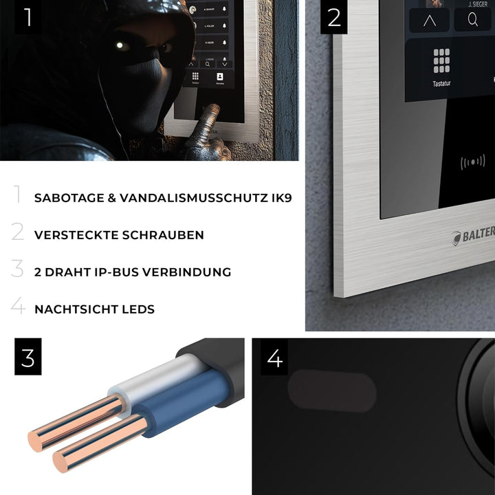 Balter EVO-HD Video Türsprechanlage mit Touchscreen Türstation, Video Türklingel, Smartphone App, 4