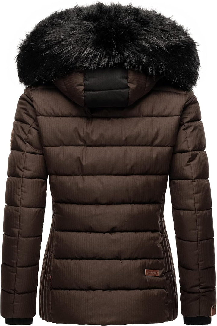 MARIKOO Damen warme Winter Steppjacke mit Kapuze Unique XS-XXL XS Dark Choco, XS Dark Choco