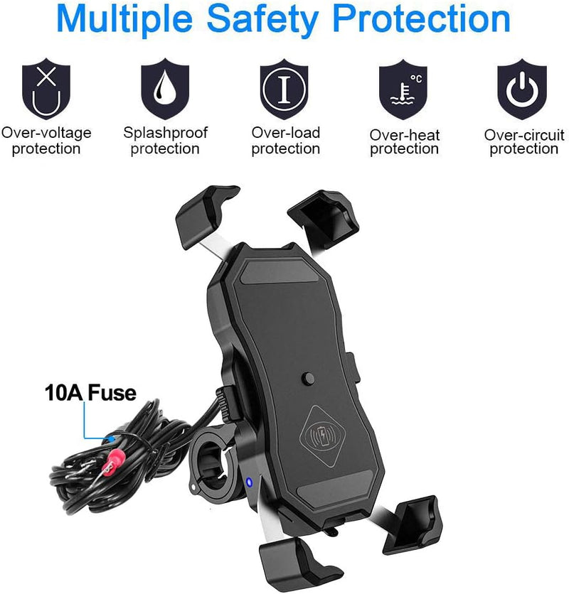 iMESTOU Motorrad Wireless Telefonhalterung 15W Qi & USB Quick Charger 3.0 Lenker/Rückspiegel Mobile