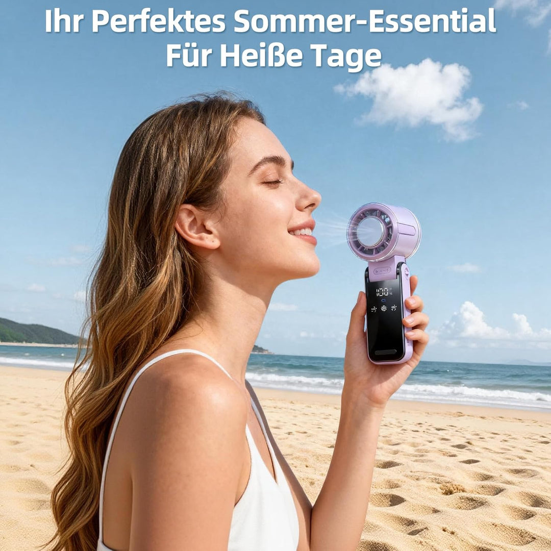 Handventilator Akku Aufladbar, Tragbarer Klein Turbo-Ventilator mit 100 Stufen Wind, 3-in-1 Mini Ven