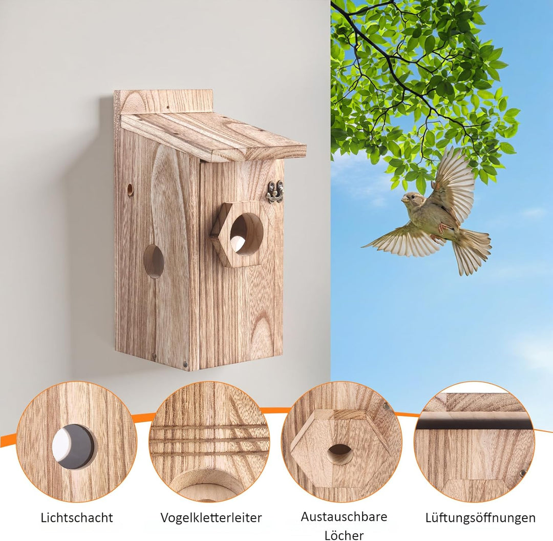 Vogelhaus mit 5MP Kamera, Nistkasten für Vögel für Draussen Wetterfest, 2,4 G WiFi & App Benachricht