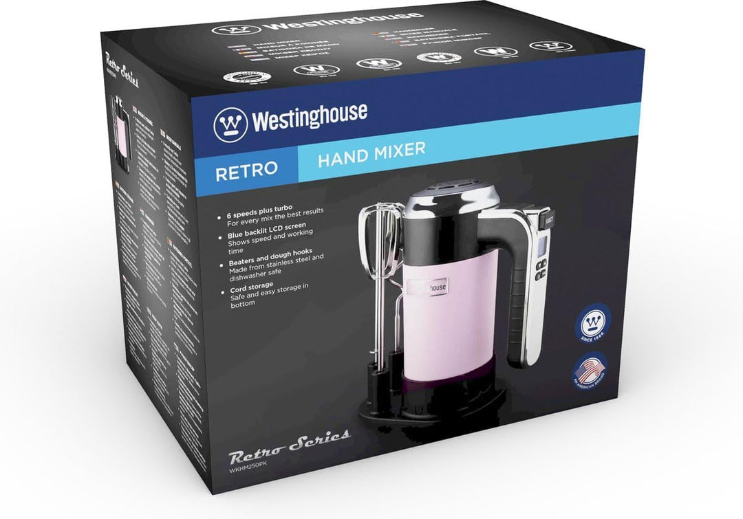 Westinghouse Retro Handmixer, 5 Geschwindigkeitsstufen + Turbofunktion, 2 Rührbesen, 2 Knethaken, LC