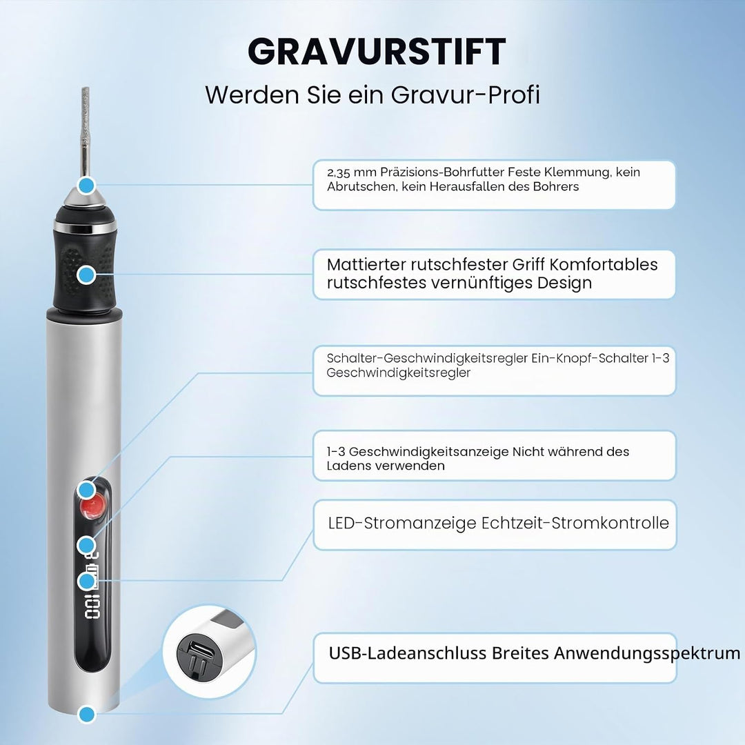 Elektrischer Gravierstift mit 30 Bit, multifunktionales Gravurwerkzeug, 3 Geschwindigkeitsstufen, tr