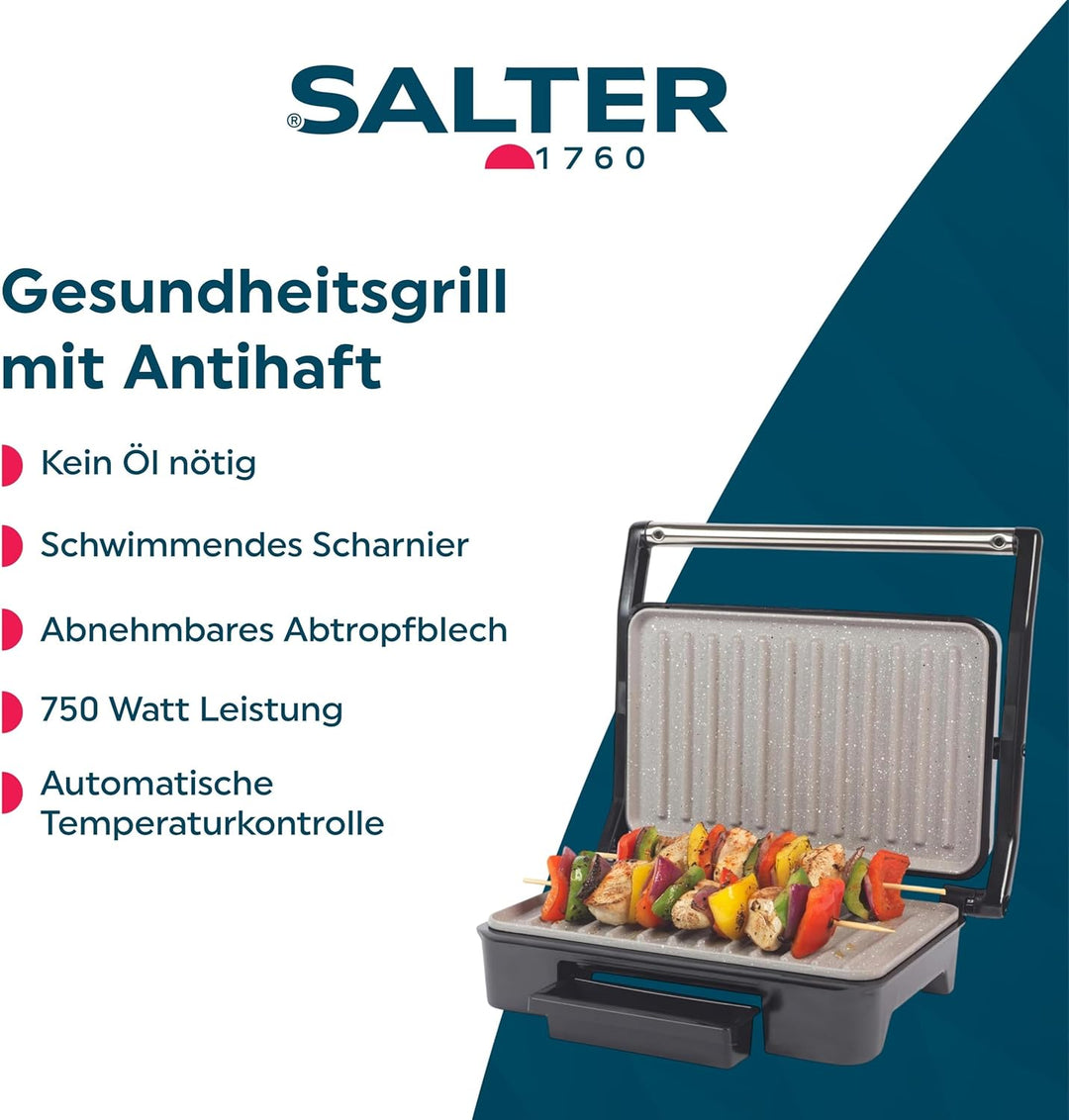 Salter Marblestone Gesundheitsgrill, Panini-Maker mit Antihaftbeschichtung, Kein Öl nötig, Schwimmen