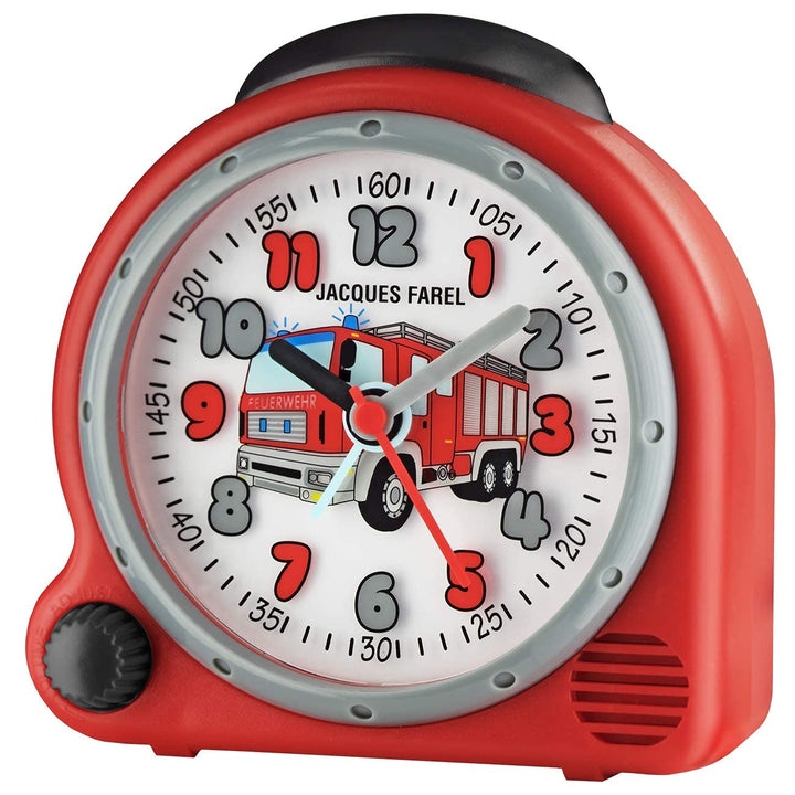 JACQUES FAREL HappySound Kinderwecker mit Melodie Soundwecker Rot mit Feuerwehr Sound Tatütata, Laut