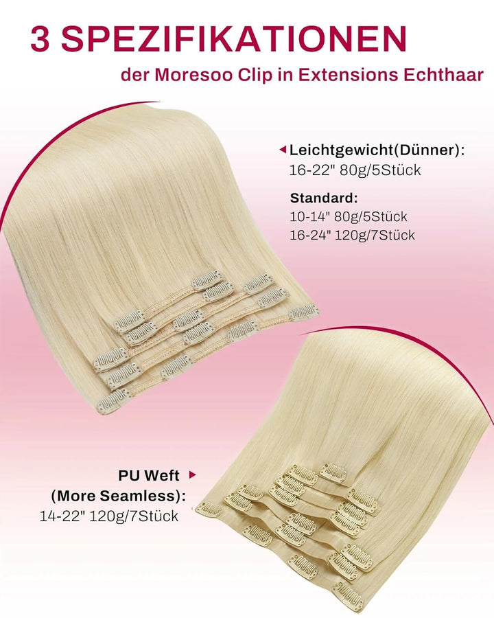 Moresoo Blond Clip Extensions Echthaar Güstig Extensions Echthaar Clip Blond Remy Clip in Extensions