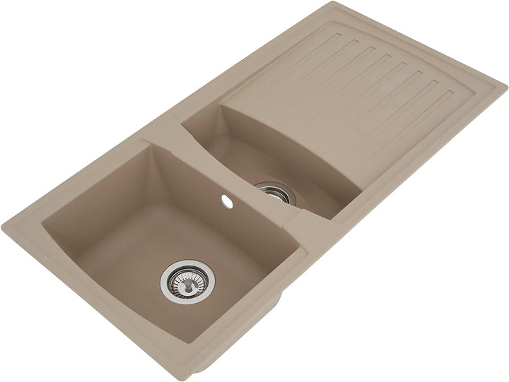 Respekta Boston Mineralitespüle in Sandbeige / 1,5 Becken Einbauspüle in 100 x 50 cm/Spülbecken geei