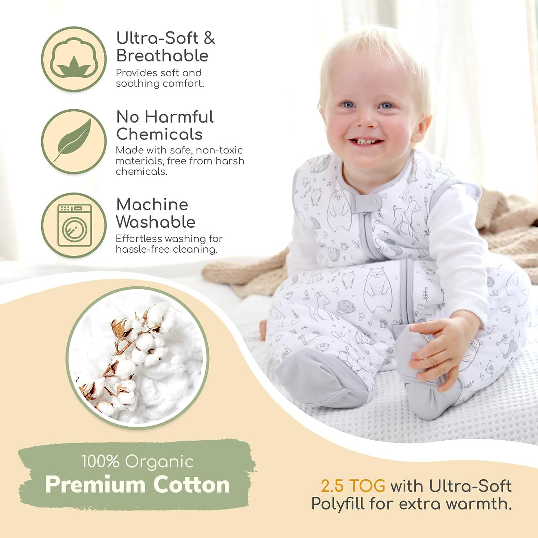 Mama Cheetah Kleinkind-Schlafsack mit Füssen, 4T-5T, 2,5 Tog, Bio-Baumwolle, Baby-Schlafsack mit Bei