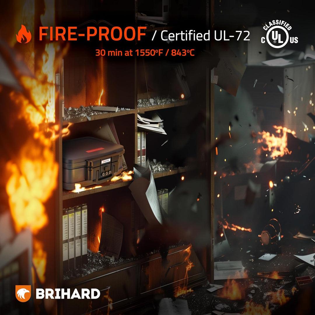 Brihard zertifizierte Dokumentenkassette 2117N, A5 - wasserdichte & feuerfeste Dokumentenbox mit Zah