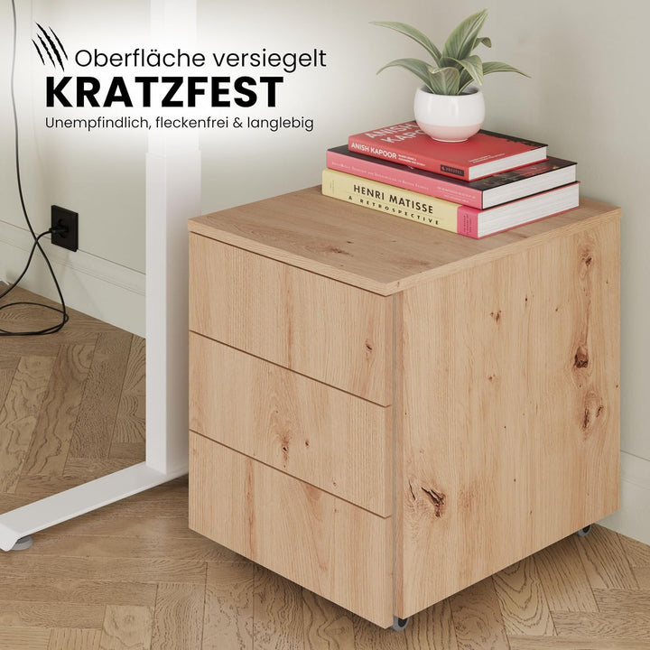 bümö lite Rollcontainer mit Schubladen, Container aus Holz in Ahorn - Rollwagen für's Büro als Schre
