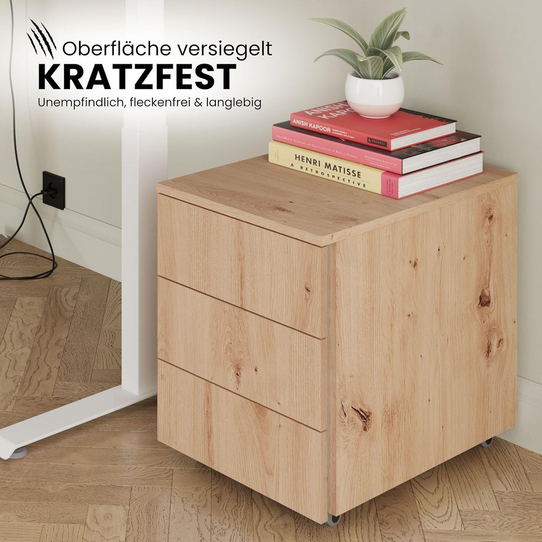 bümö lite Rollcontainer mit Schubladen, Container aus Holz in Asteiche - Rollwagen für's Büro als Sc