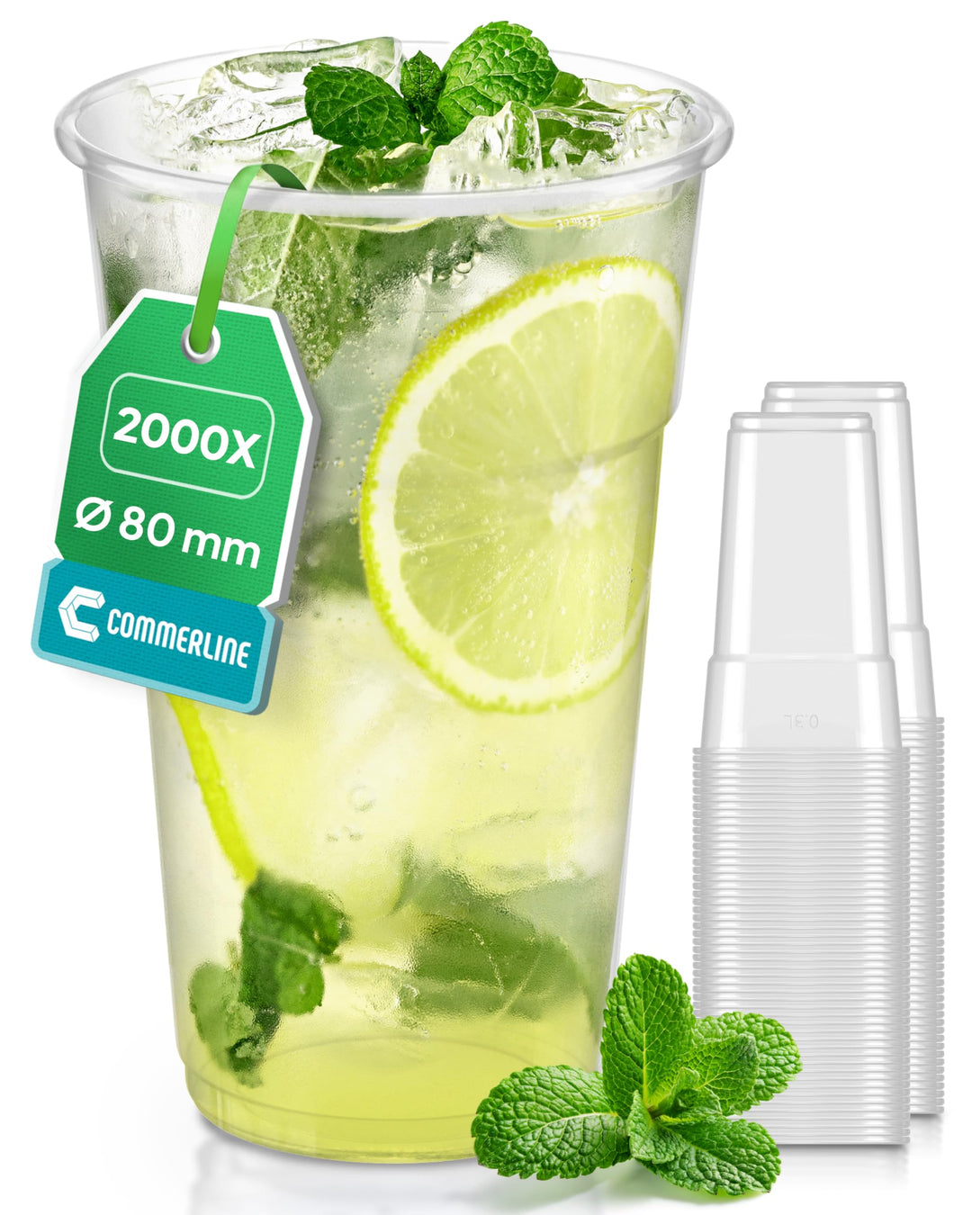 2000 Stück Commerline Plastikbecher 0,3L Trinkbecher | Einweg Plastik Becher Einwegbecher Partybeche