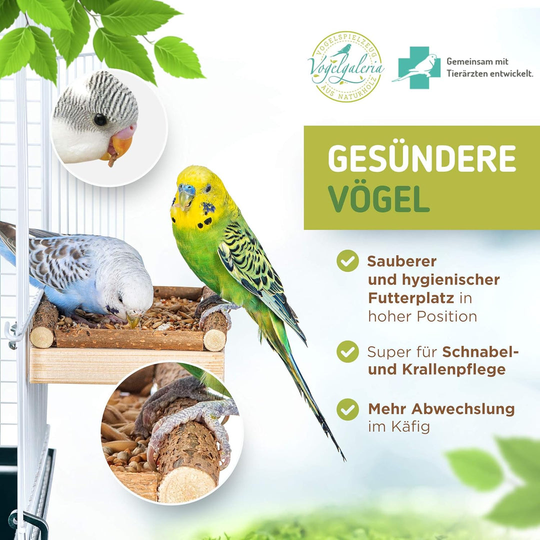 Vogelgaleria® Eck Sitzbrett 20x20cm mit Natur Holz Bordüre für Vögel wie Nymphensittich Wellensittic