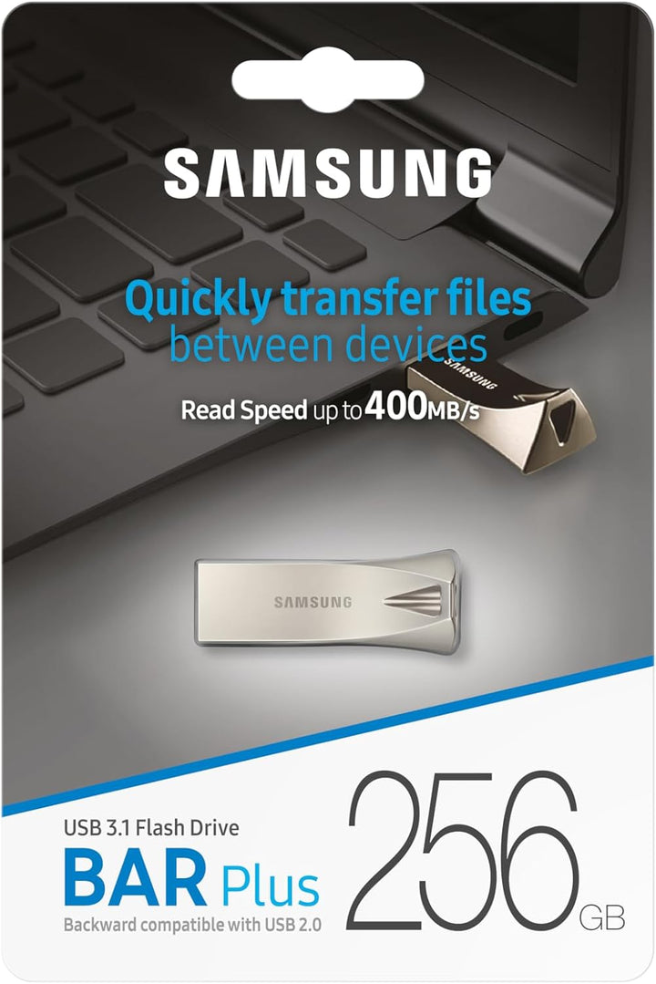 Samsung BAR Plus USB-Stick Typ-A, 256 GB, 400 MB/s Lesen, 110 MB/s Schreiben, Widerstandsfähiger USB