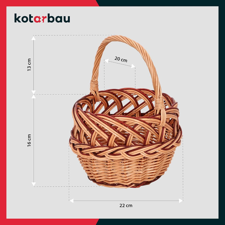 KOTARBAU® Weidenkorb mit Henkel Kinder 290 x 220 x 200 mm Kinder Ostern Körbchen kleiner Weidenkorb