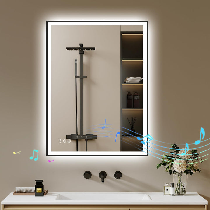 Badspiegel-mit-Beleuchtung 80x60 - LED Badezimmerspiegel mit Bluetooth - Badezimmer Spiegel mit Bele