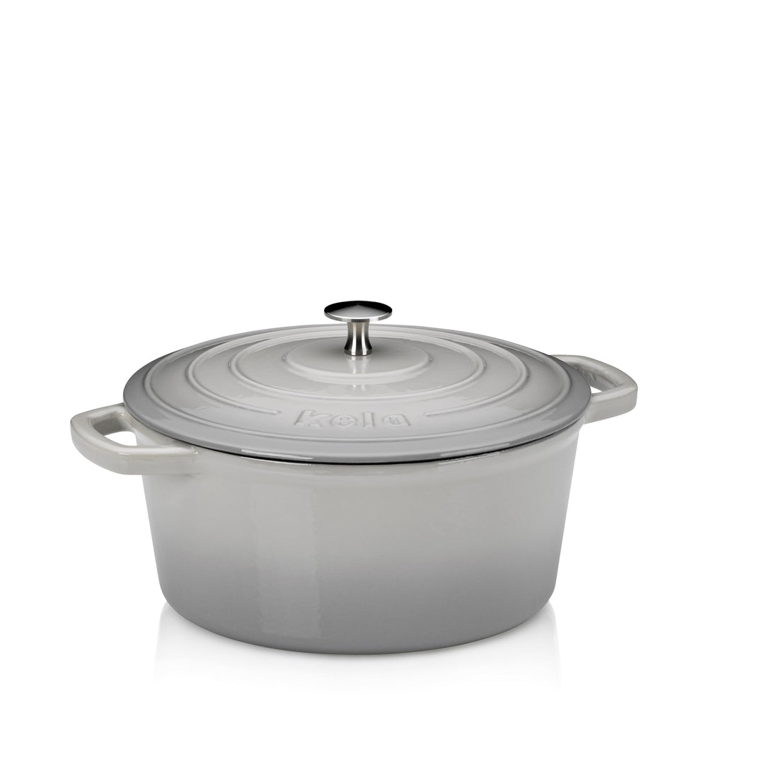 kela Bräter Calido, Ø 26 cm, 4,6 L, Gusseisen, hellgrau, rund, Allherdboden, emailliert, hitzebestän