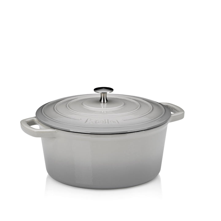 kela Bräter Calido, Ø 26 cm, 4,6 L, Gusseisen, hellgrau, rund, Allherdboden, emailliert, hitzebestän