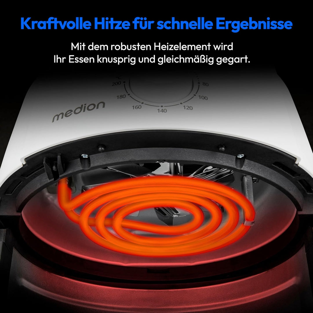 MEDION P30 L Heissluftfritteuse (4,7 Liter, Airfryer, 1500 Watt, einfache Bedienung, ölfreies Fritti