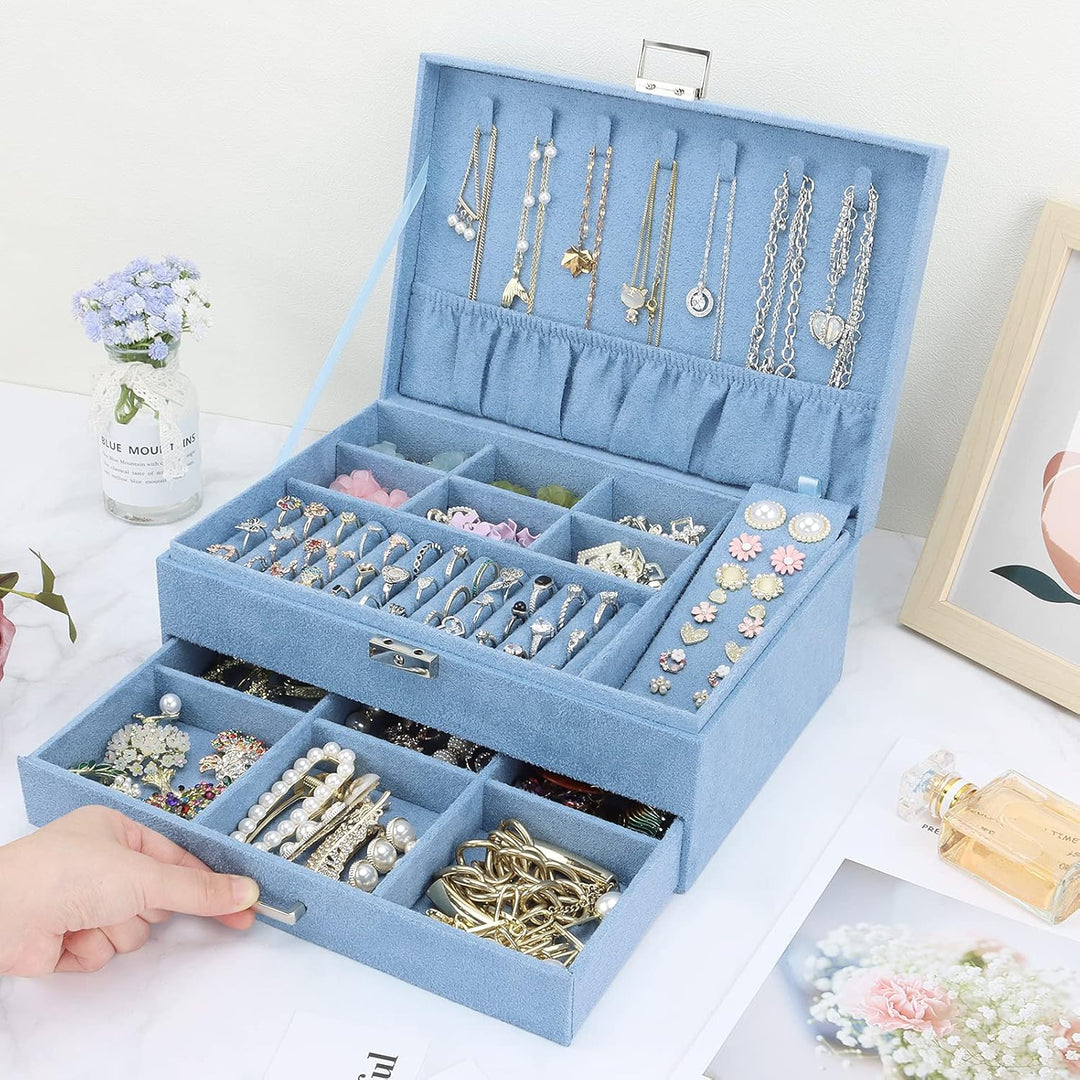 Schmuckkasten, Schmuckkästchen mit Schubladen für Damen Mädchen, Samt Schmuckbox Schmuckschatulle Gr