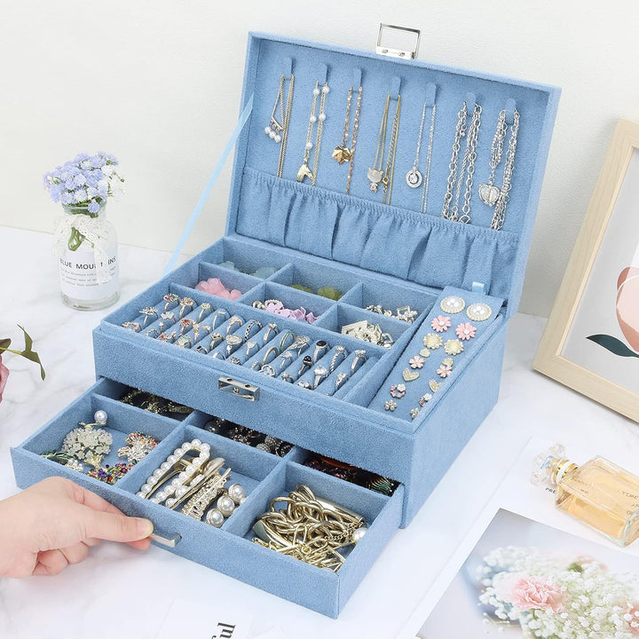 Schmuckkasten, Schmuckkästchen mit Schubladen für Damen Mädchen, Samt Schmuckbox Schmuckschatulle Gr