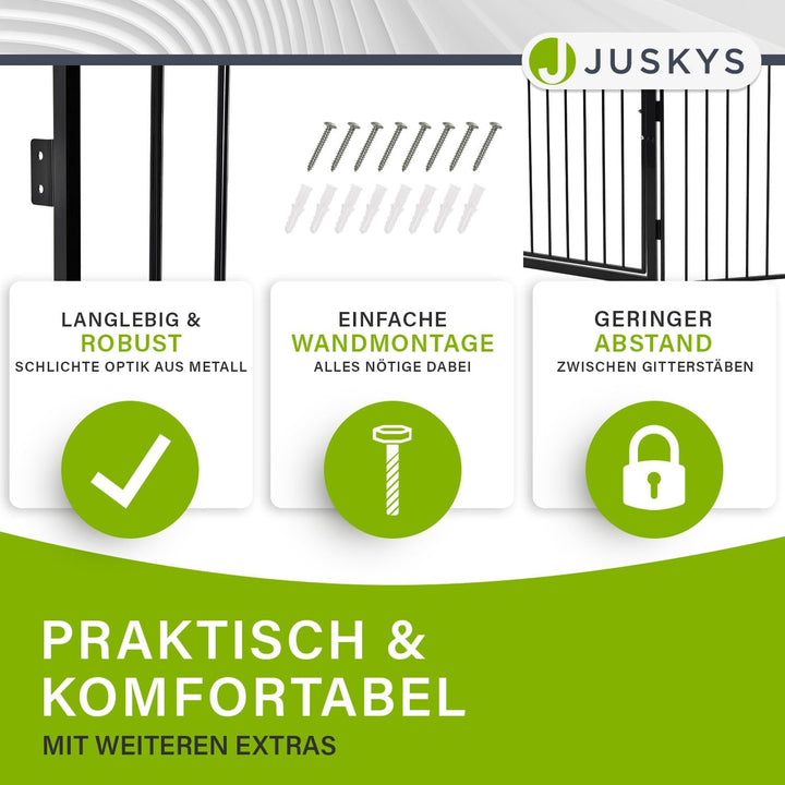 Juskys Metall Kaminschutzgitter 300 x 76 cm klappbar — Schutzgitter für Tiere — 5 Elemente inkl. Tür