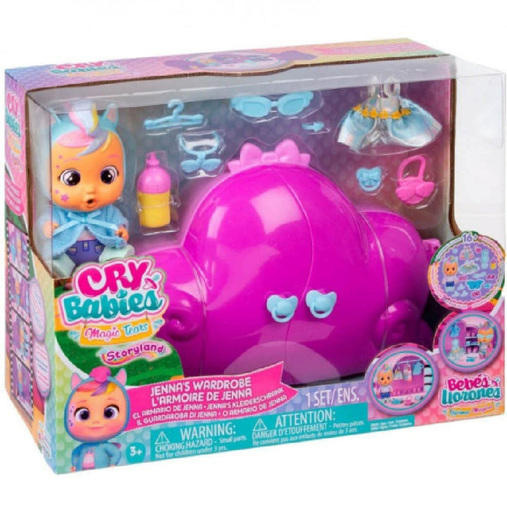 CRY BABIES MAGIC TEARS Jenna‘s Kleiderschrank I Mini Puppe Jenna und Kleiderschrank mit 16 Accessoir