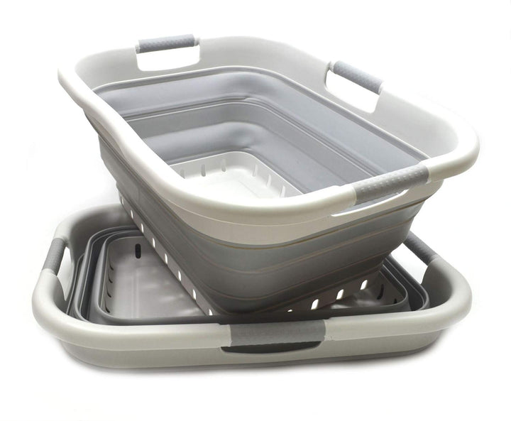SAMMART 41L Set of 2 Collapsible 3 Handled Plastic Laundry Basket - Foldable Pop Up Storage Containe