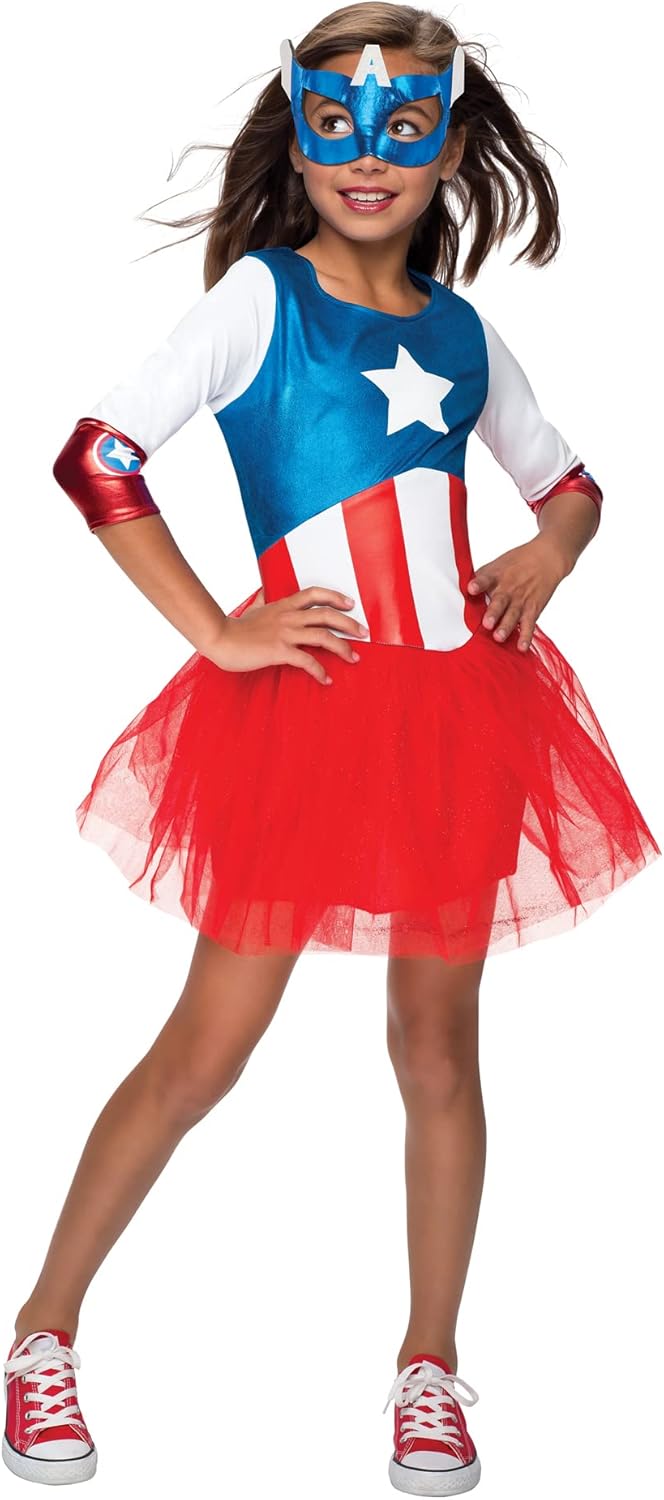 Rubie 's Deluxe Marvel Captain-America-Kostüm Für Mädchen, American Dream, Kleid, Grösse S, Alter 3-