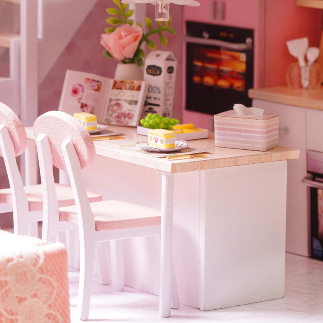CUTEROOM DIY Miniatur Schaalmodel Kits mit Möbeln,DIY hölzernes -Kit mit Musik-Bewegung und LED Lich