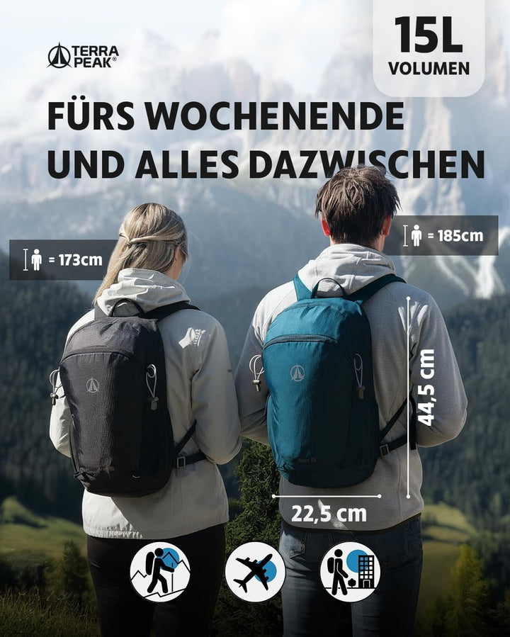 Terra Peak® Premium Wanderrucksack 15L (AREN) für Damen & Herren klein & extra leicht mit Rückenbelü