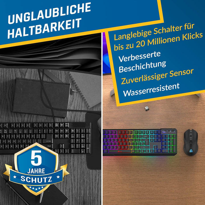 KLIM Blaze &amp; Chroma - NEU 2024 - Tastatur Maus Set Kabellos QWERTZ- Flach, Ergonomisch - Maustastatu