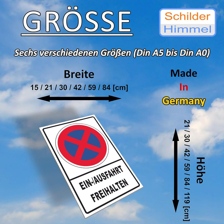 SCHILDER HIMMEL anpassbares Ausfahrt Einfahrt freihalten Schild 59x42cm Alu-Verbund mit Schrauben, N
