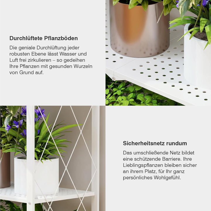 ALANNG Blumenständer mit Rädern, 3 Ablagen Stabiler Pflanzenständer, Metall Pflanzenregal Indoor Ein