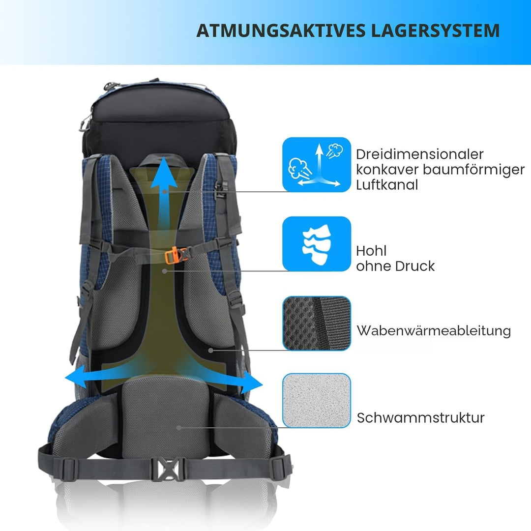 Bseash 80L Wasserdichter Wanderrucksack mit Regenschutz, leichter Outdoor-Sport, Reisen, Tagesrucksa