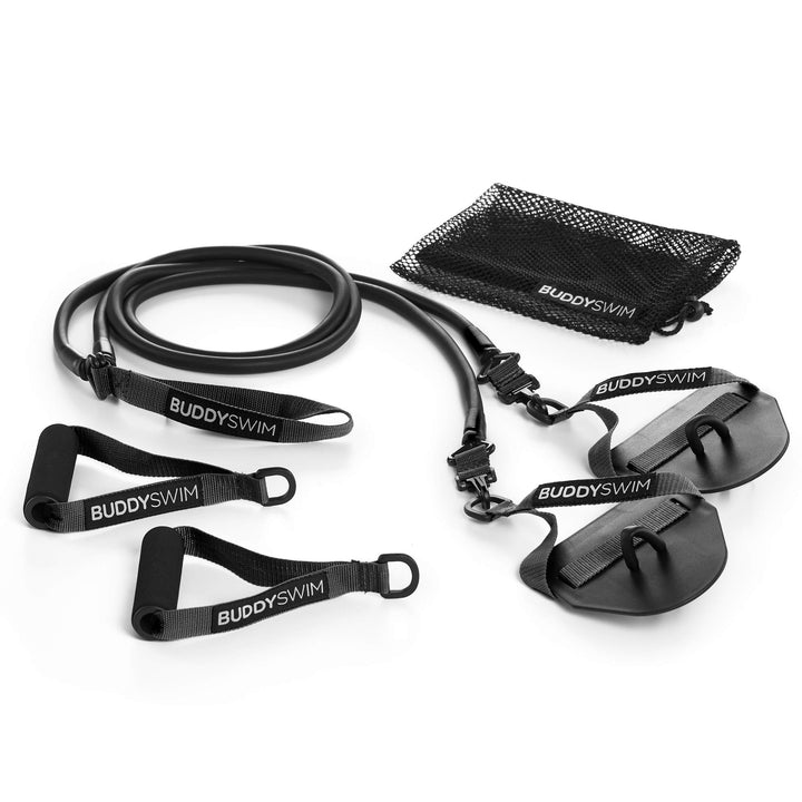 Buddyswim Super Stroke Dryland Cords Widerstandsgummis mit austauschbaren Griffen und Paddles. Elast
