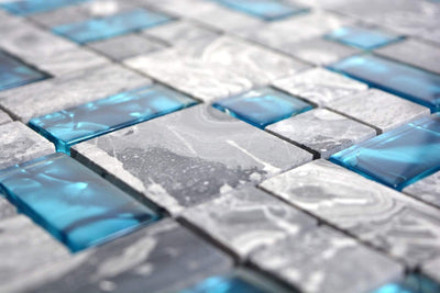 Mosaik Fliese Kombination Glasmosaik Crystal grau blau für WAND BAD WC DUSCHE KÜCHE FLIESENSPIEGEL T