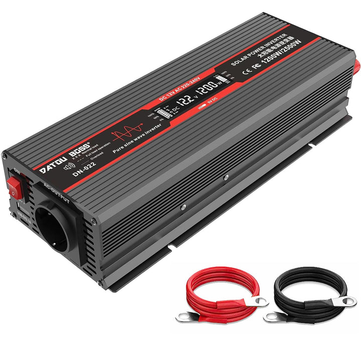 DATOUBOSS 1200W Wechselrichter 12V Auf 230V Reiner Sinus Spannungswandler Spitzenleistung 2500W Mit