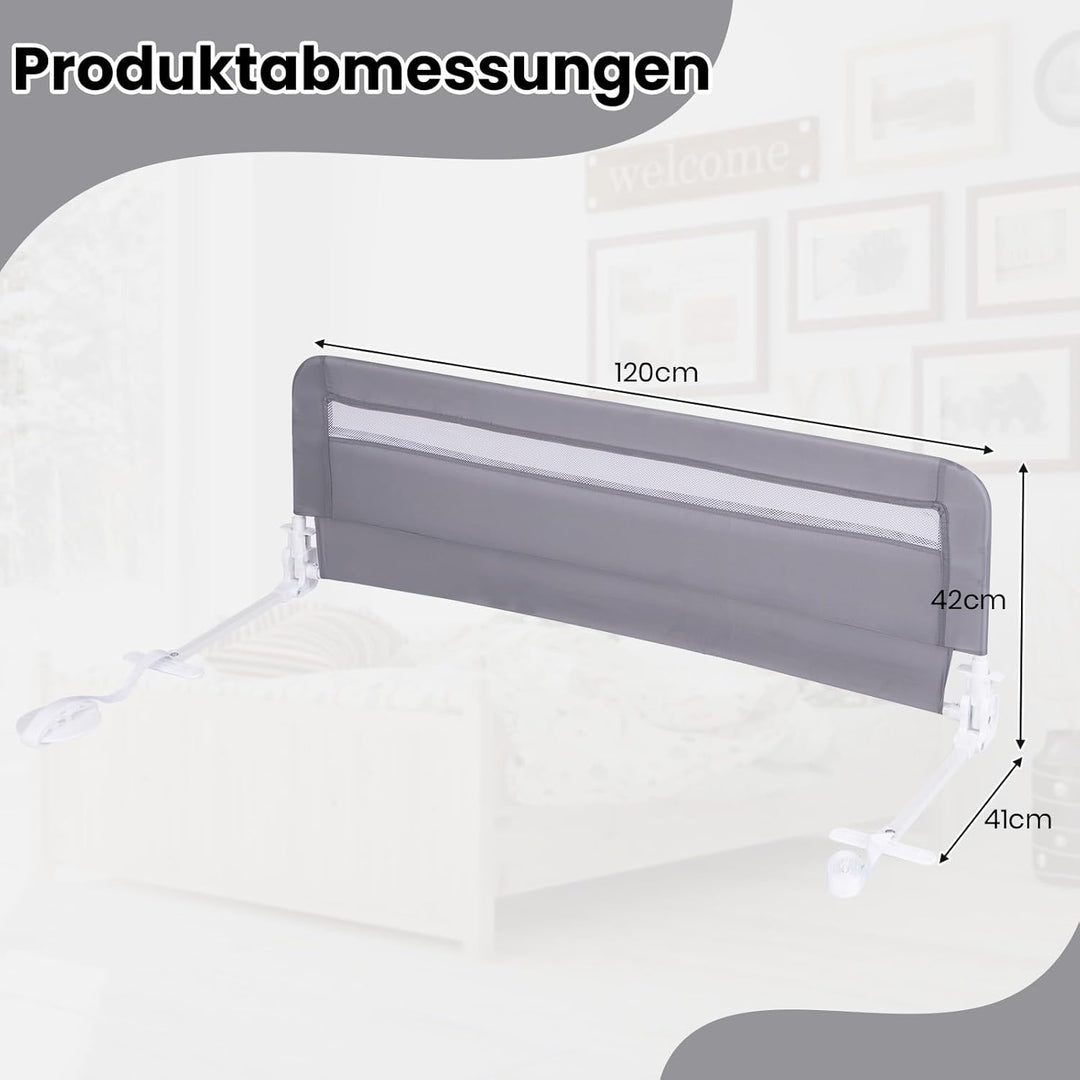 COSTWAY Bettgitter klappbar für Kleinkinder, 120 x 42 cm Bettschutzgitter mit Sicherheitsgurt & abne