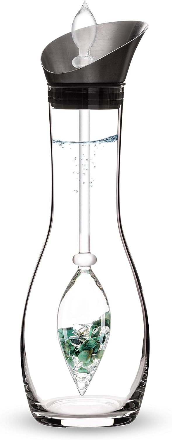 VitaJuwel Vitality Edelsteinwasserset für Zuhause (Karaffe Era & Phiole) mit Smaragd & Bergkristall