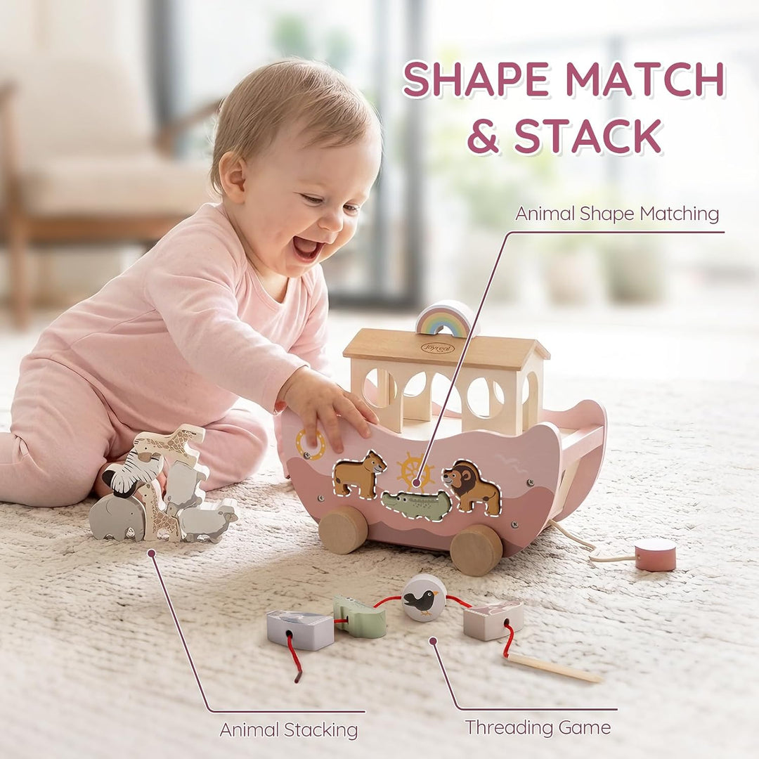 Joyreal Arche Noah Holz - Geschenk Taufe, Taufgeschenke für Jungen Mädchen Kinder, Montessori Spielz